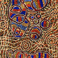 Aboriginal Artwork by Ormay Nangala Gallagher, Ngapa Jukurrpa (Water Dreaming) - Mikanji, 107x46cm