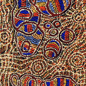 Aboriginal Artwork by Ormay Nangala Gallagher, Ngapa Jukurrpa (Water Dreaming) - Mikanji, 107x46cm - ART ARK®