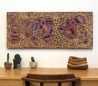 Aboriginal Artwork by Ormay Nangala Gallagher, Ngapa Jukurrpa (Water Dreaming) - Mikanji, 107x46cm
