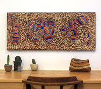 Aboriginal Artwork by Ormay Nangala Gallagher, Ngapa Jukurrpa (Water Dreaming) - Mikanji, 107x46cm