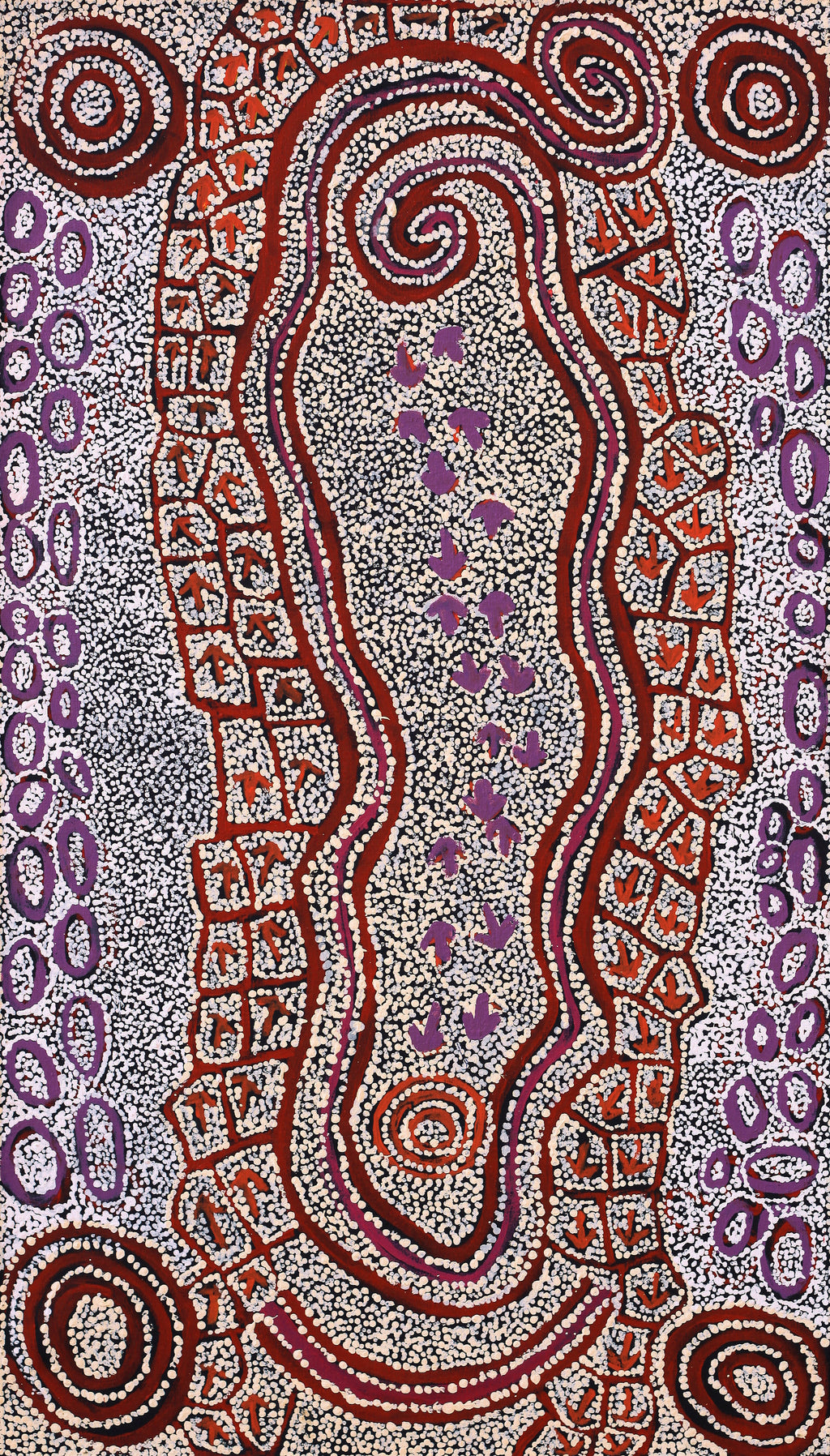 Aboriginal Artwork by Ormay Nangala Gallagher, Yankirri Jukurrpa (Emu Dreaming) - Ngarlikurlangu, 107x61cm