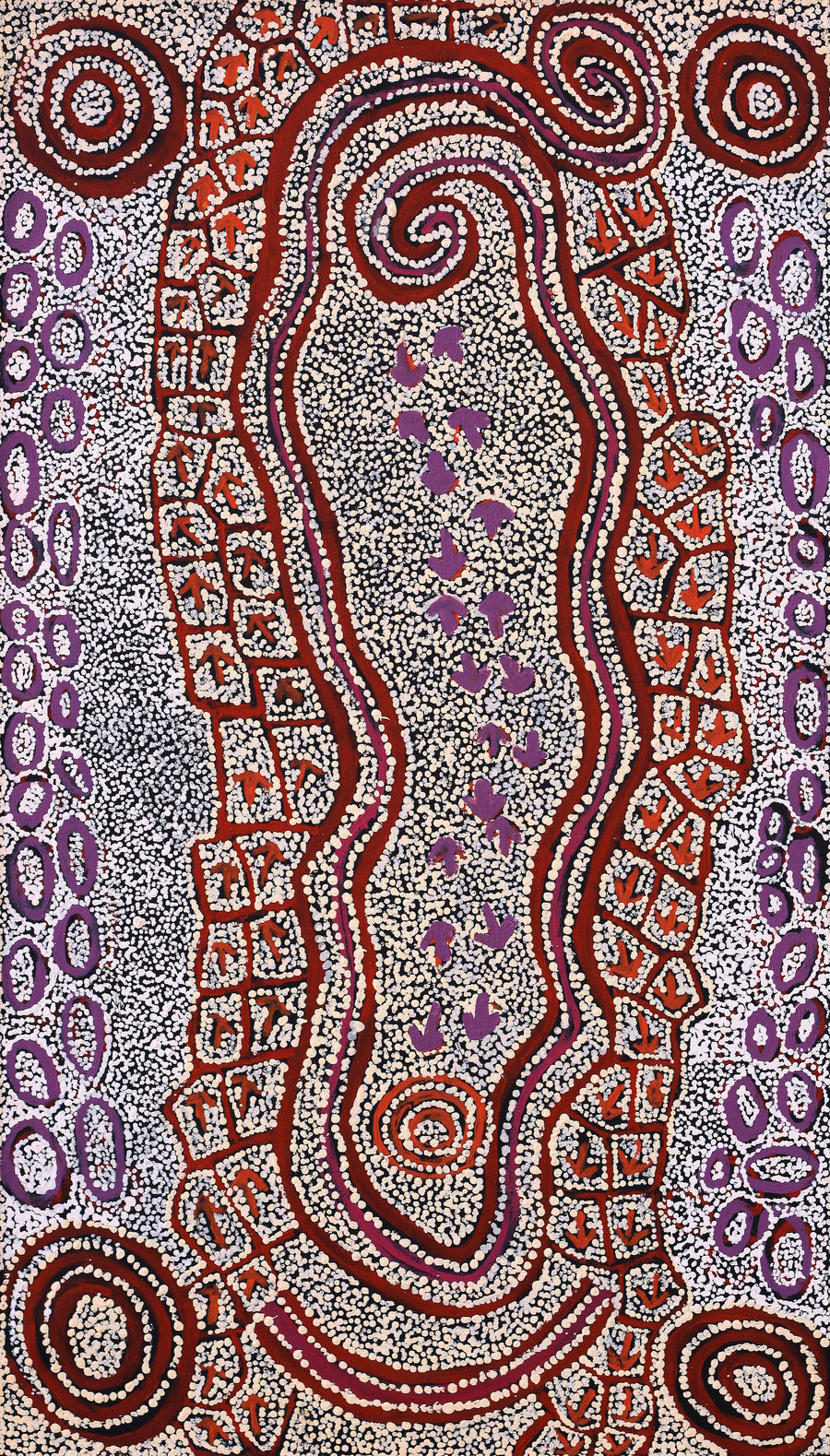Aboriginal Artwork by Ormay Nangala Gallagher, Yankirri Jukurrpa (Emu Dreaming) - Ngarlikurlangu, 107x61cm