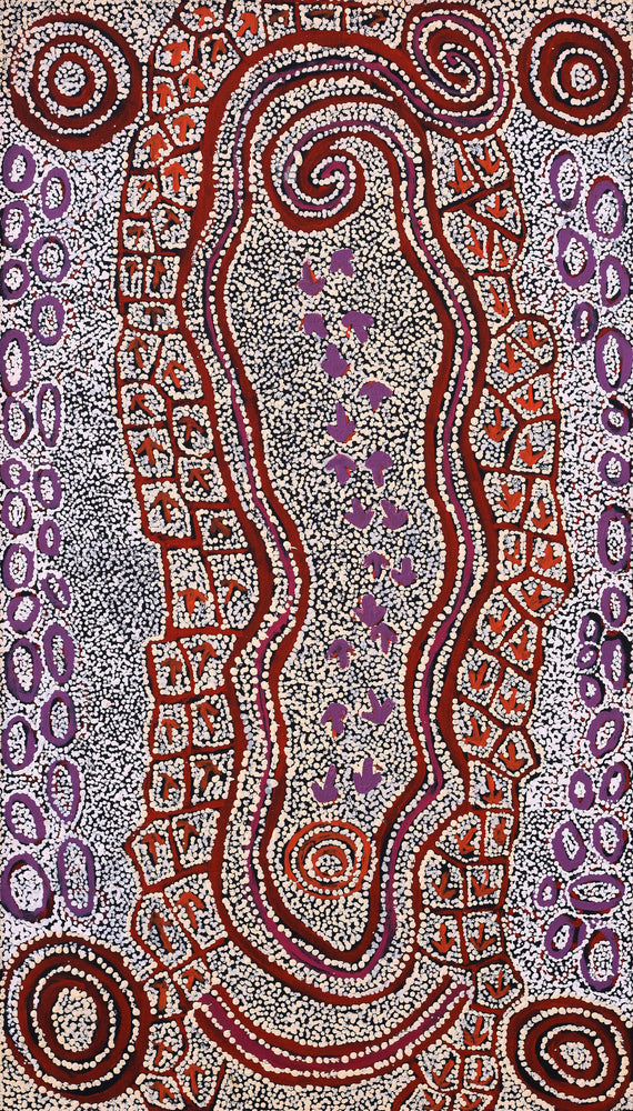 Aboriginal Artwork by Ormay Nangala Gallagher, Yankirri Jukurrpa (Emu Dreaming) - Ngarlikurlangu, 107x61cm