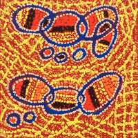Aboriginal Artwork by Ormay Nangala Gallagher, Ngapa Jukurrpa (Water Dreaming) - Mikanji, 30x30cm