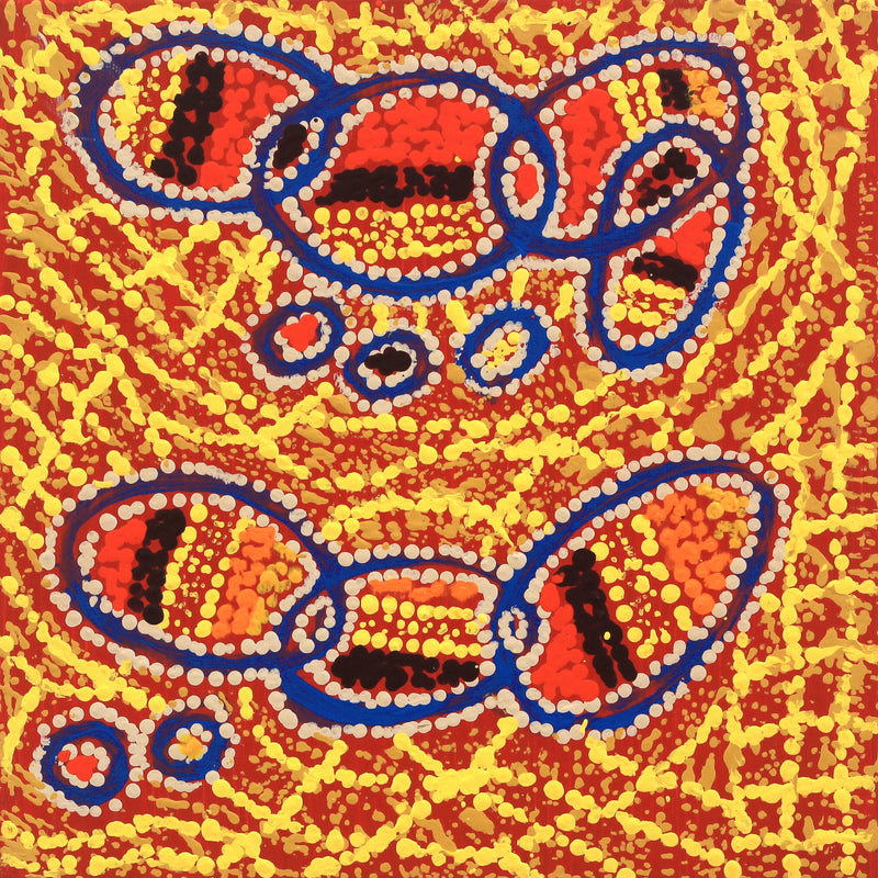 Aboriginal Artwork by Ormay Nangala Gallagher, Ngapa Jukurrpa (Water Dreaming) - Mikanji, 30x30cm
