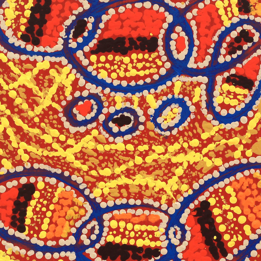 Aboriginal Artwork by Ormay Nangala Gallagher, Ngapa Jukurrpa (Water Dreaming) - Mikanji, 30x30cm
