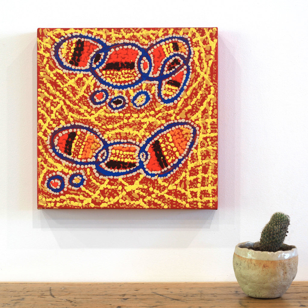 Aboriginal Artwork by Ormay Nangala Gallagher, Ngapa Jukurrpa (Water Dreaming) - Mikanji, 30x30cm - ART ARK®