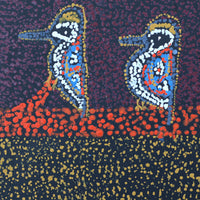 Aboriginal Artwork by Ormay Nangala Gallagher, Jurlpu kuja kalu nyinami Yurntumu-wana (Birds that live around Yuendumu), 30x30cm