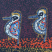 Aboriginal Artwork by Ormay Nangala Gallagher, Jurlpu kuja kalu nyinami Yurntumu-wana (Birds that live around Yuendumu), 30x30cm