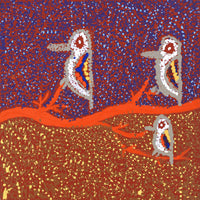 Aboriginal Artwork by Ormay Nangala Gallagher, Jurlpu kuja kalu nyinami Yurntumu-wana (Birds that live around Yuendumu), 30x30cm