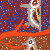 Aboriginal Artwork by Ormay Nangala Gallagher, Jurlpu kuja kalu nyinami Yurntumu-wana (Birds that live around Yuendumu), 30x30cm
