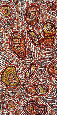 Aboriginal Artwork by Ormay Nangala Gallagher, Ngapa Jukurrpa (Water Dreaming) - Mikanji, 91x46cm