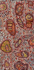 Aboriginal Artwork by Ormay Nangala Gallagher, Ngapa Jukurrpa (Water Dreaming)  - Mikanji, 91x46cm - ART ARK®