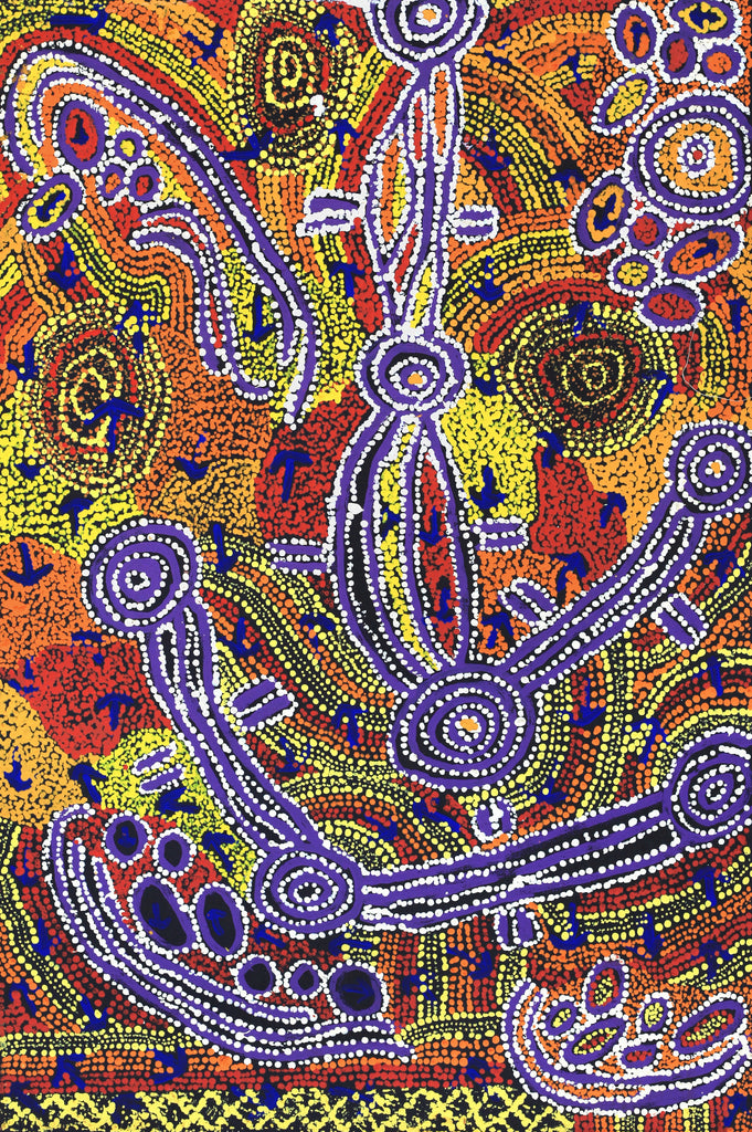 Aboriginal Artwork by Ormay Nangala Gallagher, Ngapa Jukurrpa (Water Dreaming) - Mikanji, 91x61cm