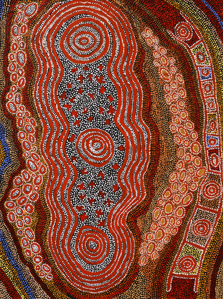 Aboriginal Artwork by Otto Jungarrayi Sims, Wangarlakurlu Jukurrpa (Crow Dreaming), 122x91cm
