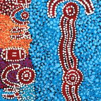 Aboriginal Artwork by Pamela Nangala Sampson, Ngapa Jukurrpa (Water Dreaming) - Mikanji, 30x30cm
