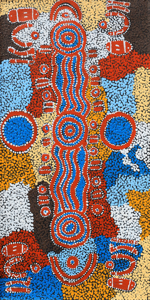 Aboriginal Artwork by Pamela Nangala Sampson, Ngapa Jukurrpa (Water Dreaming) - Puyurru, 61x30cm