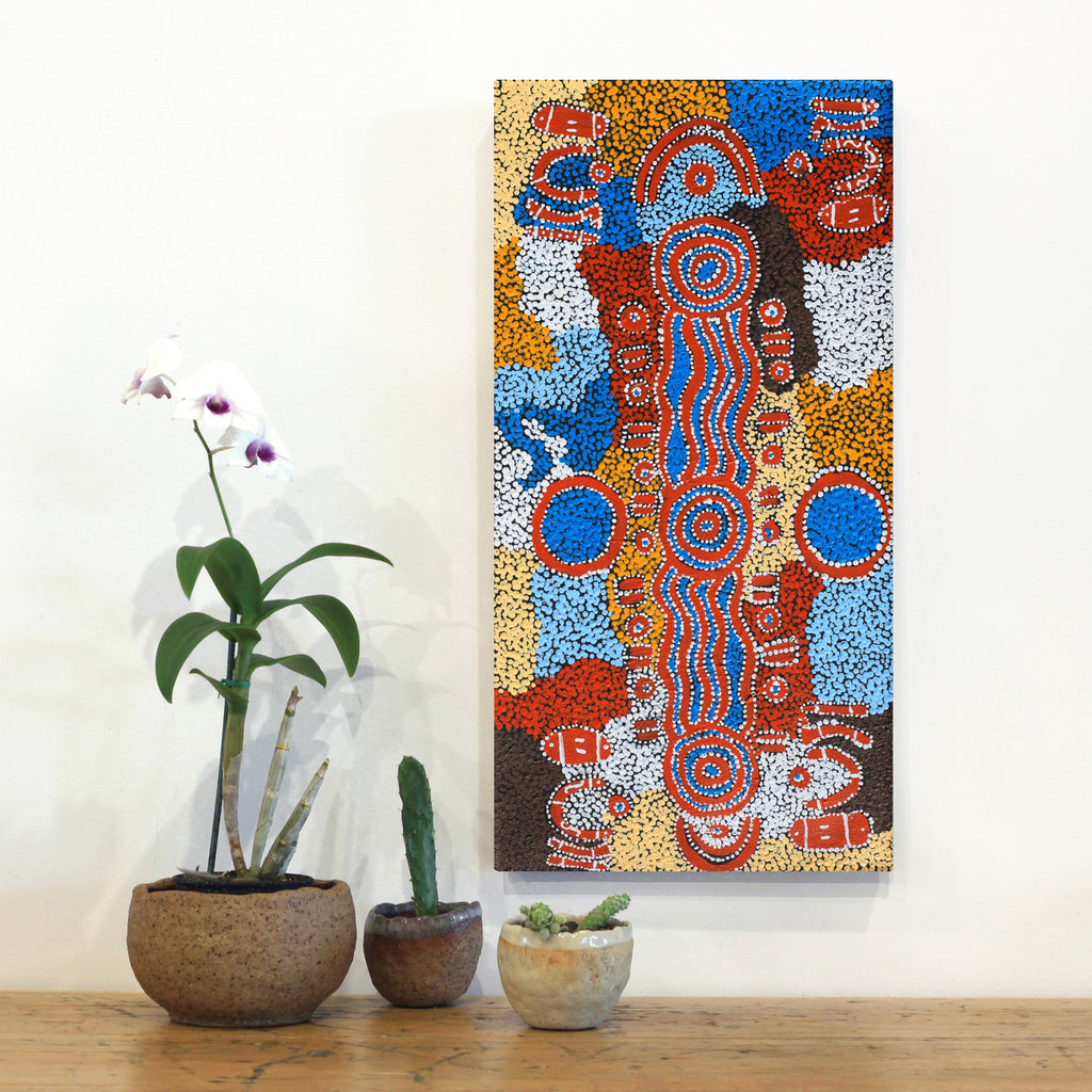 Aboriginal Artwork by Pamela Nangala Sampson, Ngapa Jukurrpa (Water Dreaming) - Puyurru, 61x30cm