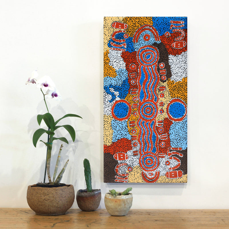Aboriginal Artwork by Pamela Nangala Sampson, Ngapa Jukurrpa (Water Dreaming) - Puyurru, 61x30cm