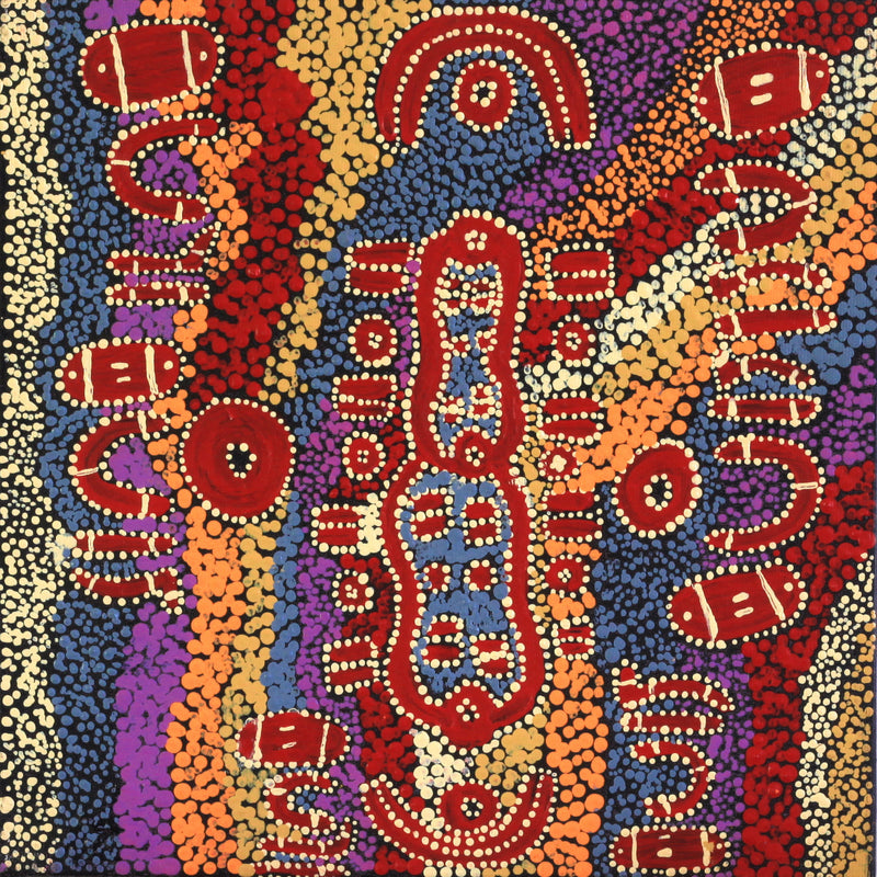 Aboriginal Artwork by Pamela Nangala Sampson, Ngapa Jukurrpa (Water Dreaming) - Mikanji, 30x30cm
