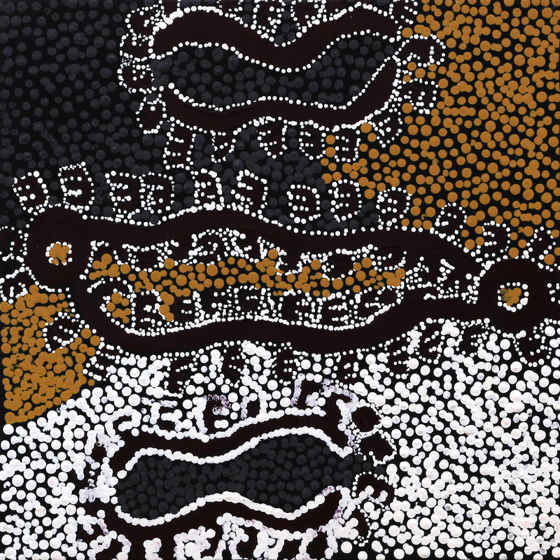 Aboriginal Artwork by Pamela Napurrurla Walker, Yarla Jukurrpa Janganpa Jukurrpa (Brush-tail Possum Dreaming)- Mawurrji, 30x30cm