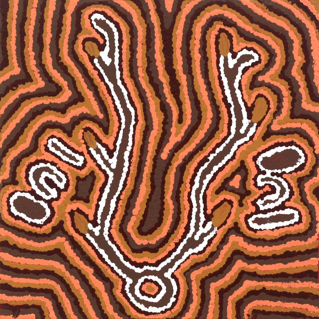 Aboriginal Artwork by Pamela Napurrurla Walker, Yarla Jukurrpa (Bush Potato Dreaming) - Cockatoo Creek, 30x30cm