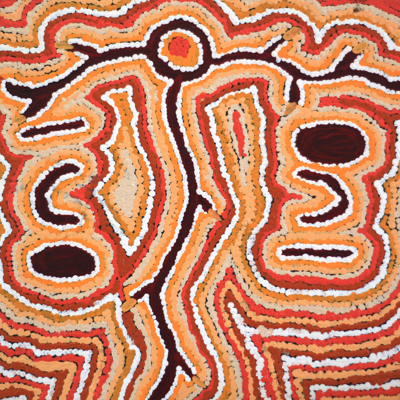 Aboriginal Artwork by Pamela Napurrurla Walker, Yarla Jukurrpa (Bush Potato Dreaming) - Cockatoo Creek, 30x30cm