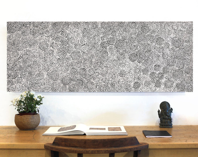 Aboriginal Artwork by Patricia Nakamarra Oldfield, Warna Jukurrpa (Snake Dreaming), 122x46cm