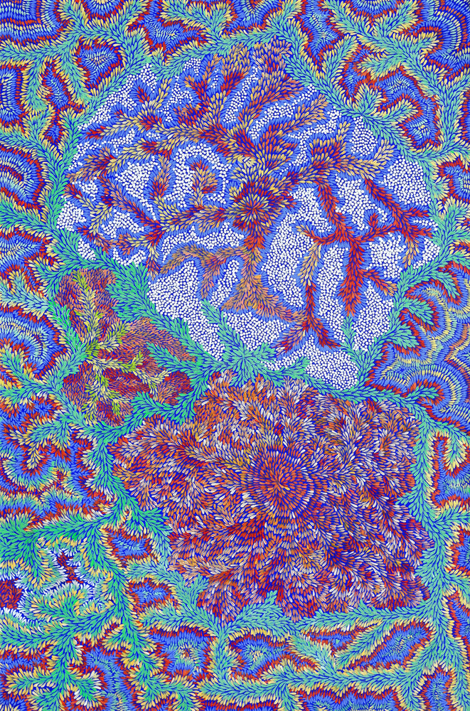 Aboriginal Artwork by Patricia Multa, Bush flowers and seeds, 120x80cm