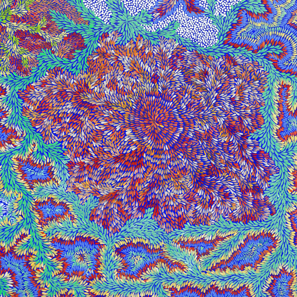 Aboriginal Artwork by Patricia Multa, Bush flowers and seeds, 120x80cm