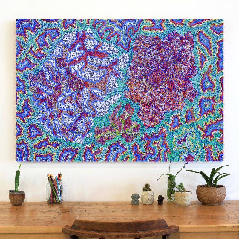 Aboriginal Artwork by Patricia Multa, Bush flowers and seeds, 120x80cm