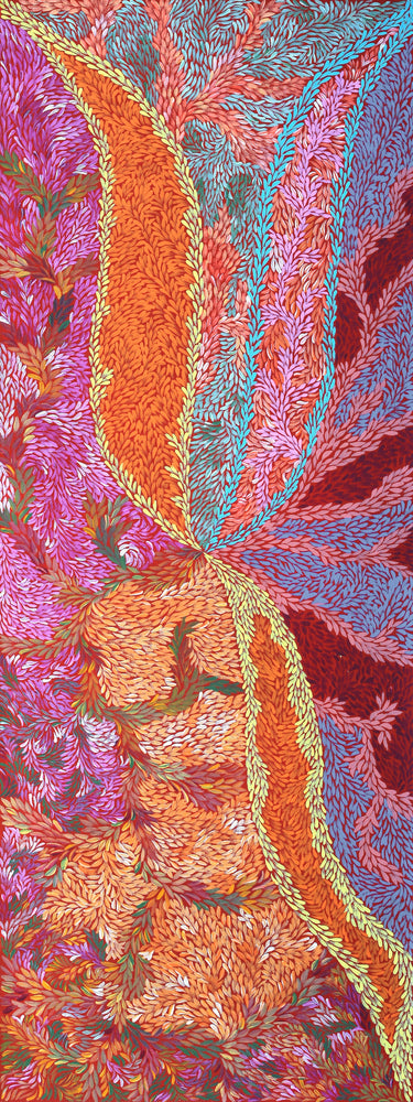 Aboriginal Artwork by Patricia Multa, Bush flowers and seeds, 122x46cm
