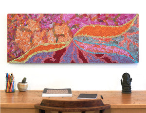 Aboriginal Artwork by Patricia Multa, Bush flowers and seeds, 122x46cm - ART ARK®