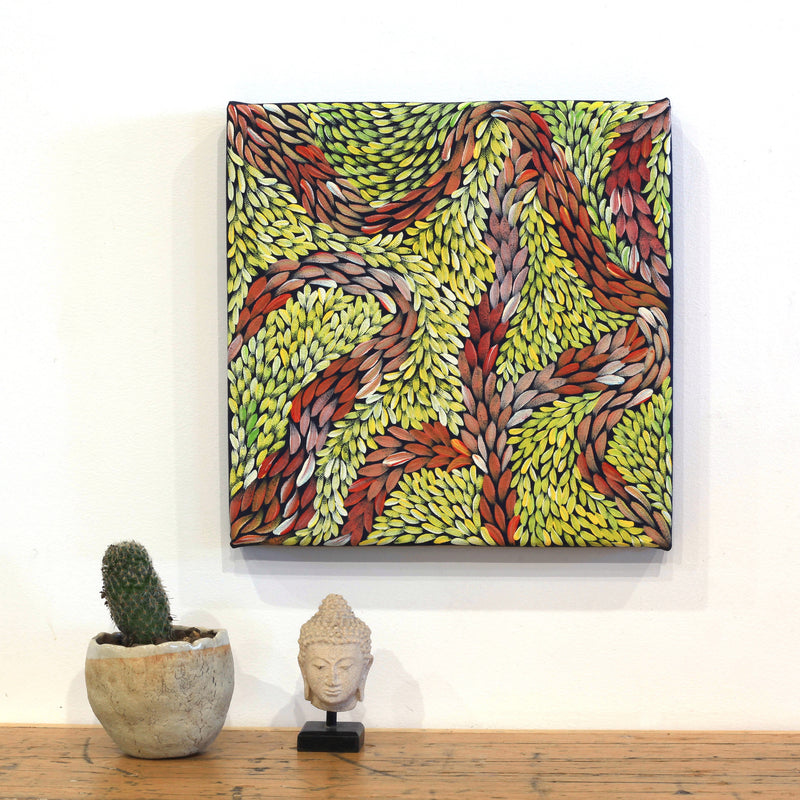 Aboriginal Artwork by Patricia Multa, Bush flowers and seeds, 30x30cm
