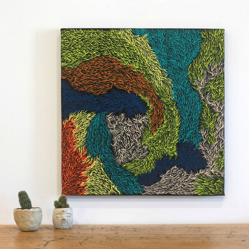 Aboriginal Artwork by Patricia Multa, Bush flowers and seeds, 60x60cm