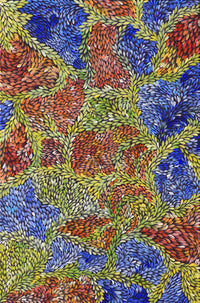 Aboriginal Artwork by Patricia Multa, Bush flowers and seeds, 90x60cm