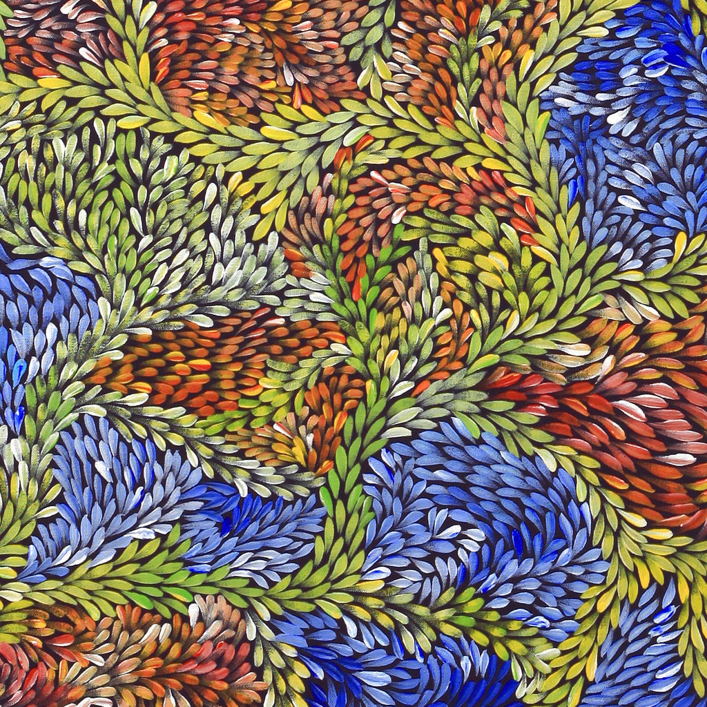 Aboriginal Artwork by Patricia Multa, Bush flowers and seeds, 90x60cm