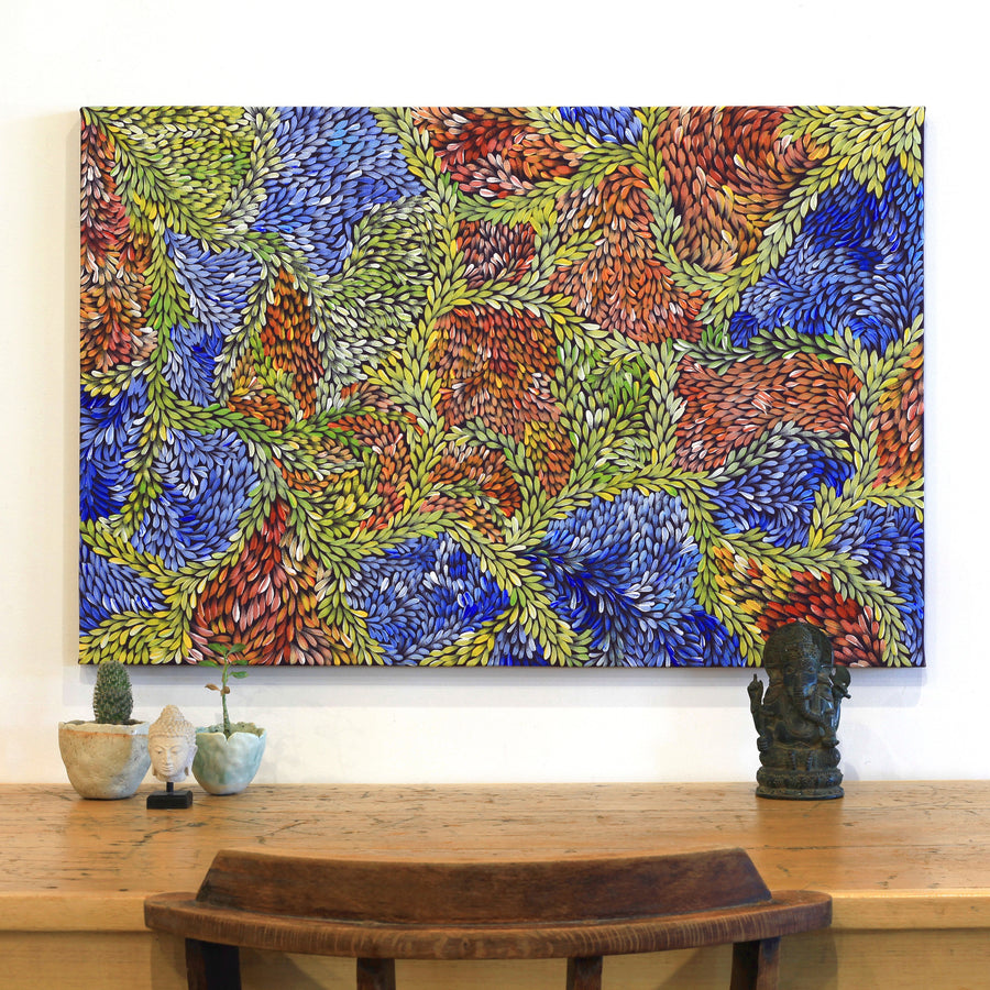 Aboriginal Artwork by Patricia Multa, Bush flowers and seeds, 90x60cm