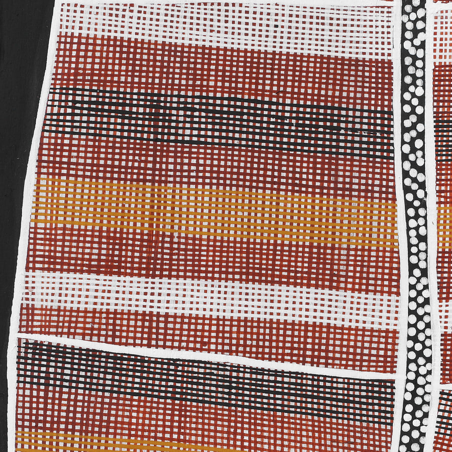 Aboriginal Artwork by Paul Nabulumo Namarinjmak, Ngalyod (Rainbow Serpent), 128x24cm Bark