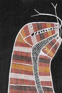 Aboriginal Artwork by Paul Nabulumo Namarinjmak, Ngalyod (Rainbow Serpent), 128x24cm Bark
