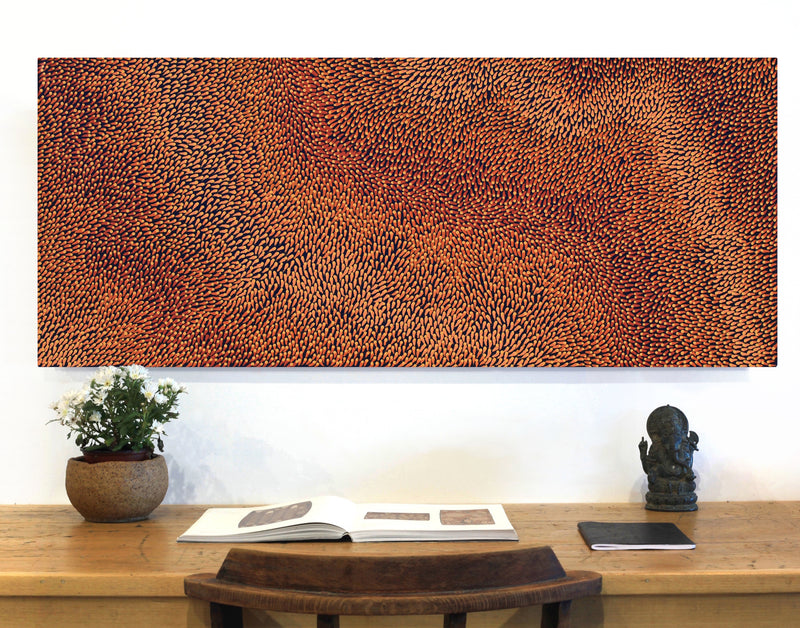 Aboriginal Artwork by Pauline Coombes, Bushfire painting, 122x51cm