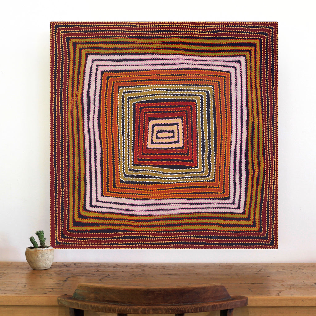 Aboriginal Artwork by Pauline Napangardi Gallagher, Lukarrara Jukurrpa, 76x76cm