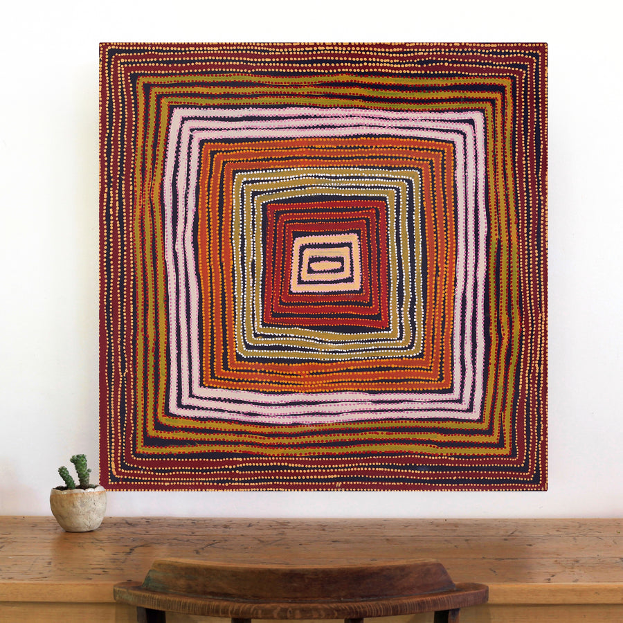 Aboriginal Artwork by Pauline Napangardi Gallagher, Lukarrara Jukurrpa, 76x76cm