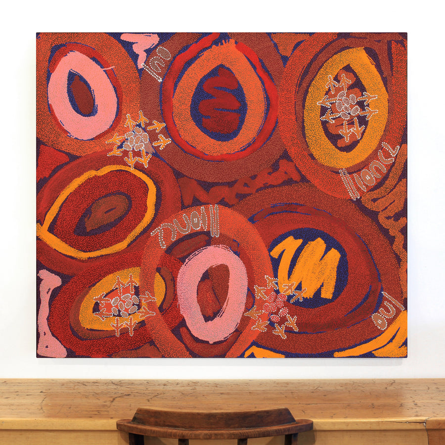 Aboriginal Artwork by Pauline Nampijinpa Singleton, Yankirri Jukurrpa (Emu Dreaming) - Ngarlikurlangu, 122x107cm