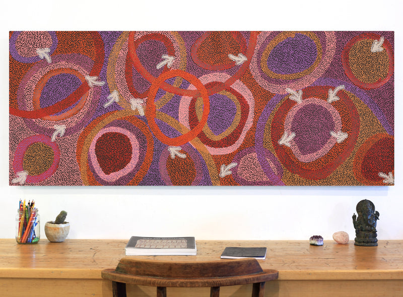 Aboriginal Artwork by Pauline Nampijinpa Singleton, Yankirri Jukurrpa (Emu Dreaming) - Ngarlikurlangu, 152x61cm