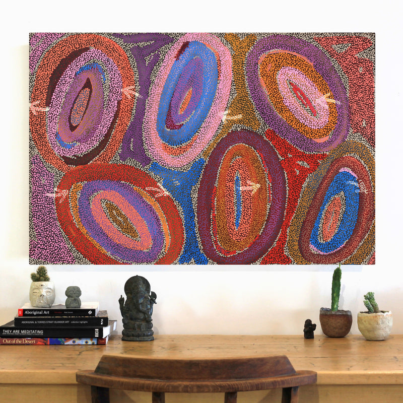 Aboriginal Artwork by Pauline Nampijinpa Singleton, Yankirri Jukurrpa (Emu Dreaming) - Ngarlikurlangu, 91x61cm