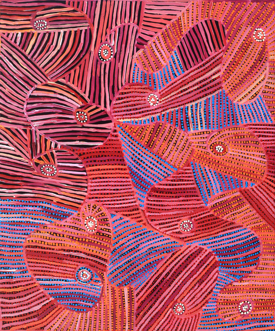 Aboriginal Artwork by Pauline Napangardi Gallagher, Mina Mina Jukurrpa, 91x76cm