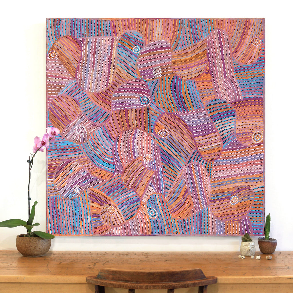 Aboriginal Artwork by Pauline Napangardi Gallagher, Mina Mina Jukurrpa, 107x107cm