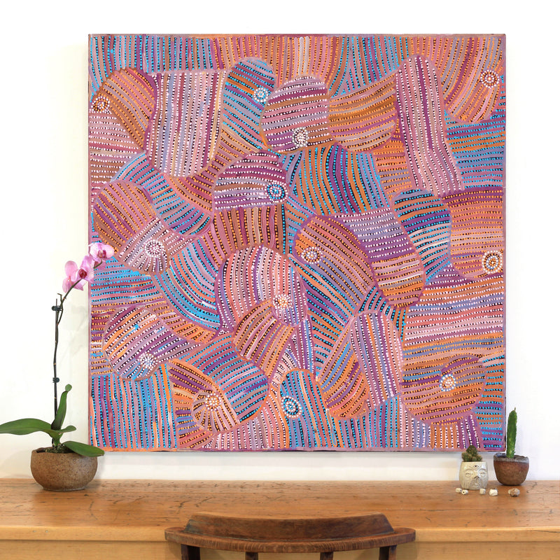 Aboriginal Artwork by Pauline Napangardi Gallagher, Mina Mina Jukurrpa, 107x107cm