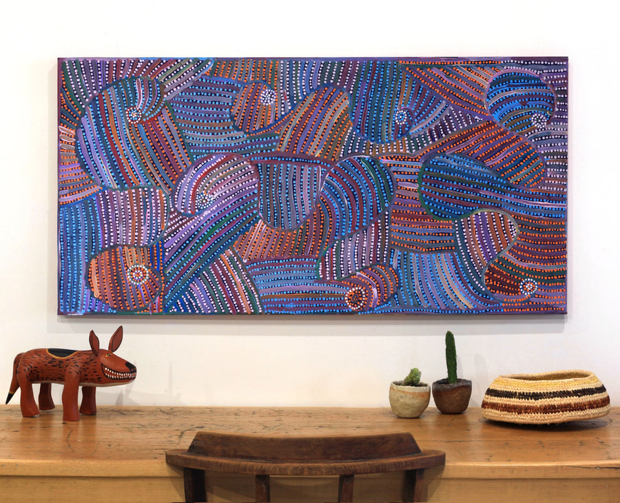 Aboriginal Artwork by Pauline Napangardi Gallagher, Mina Mina Jukurrpa, 122x61cm